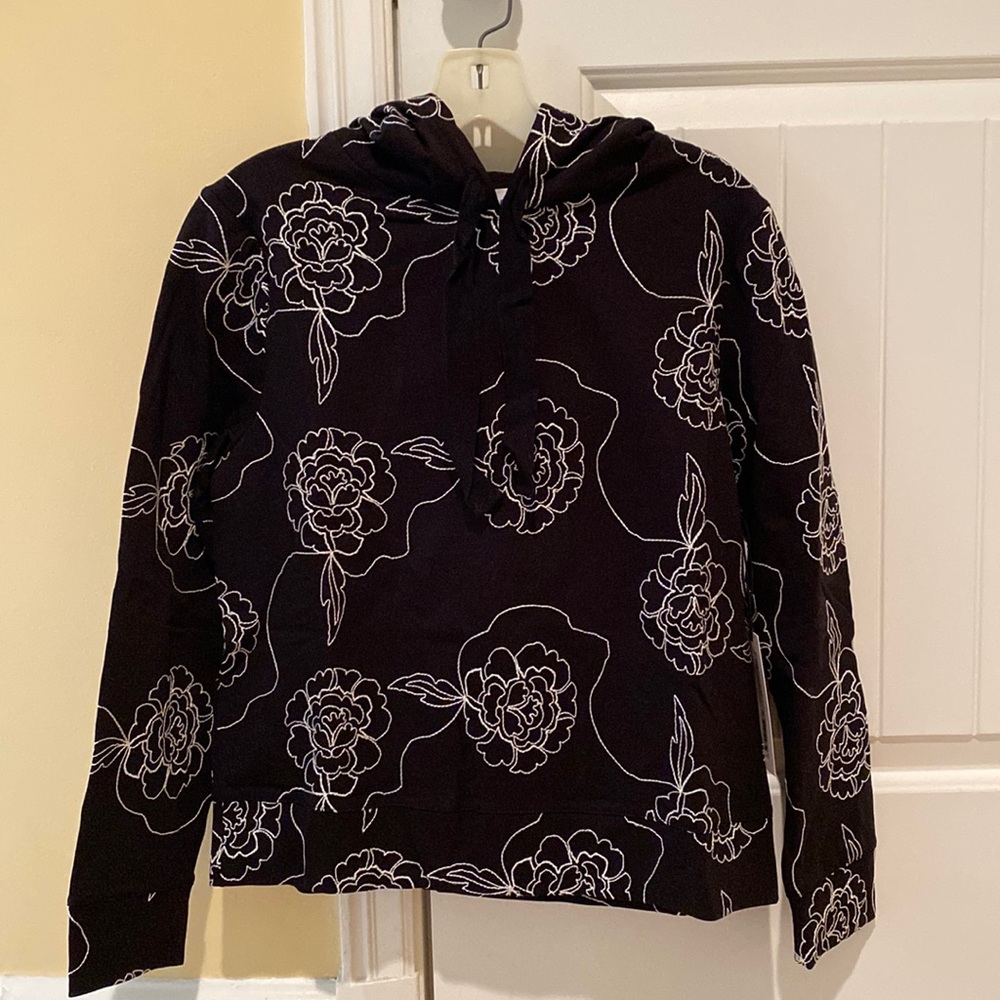 White + Warren Embroidered Floral Hoodie